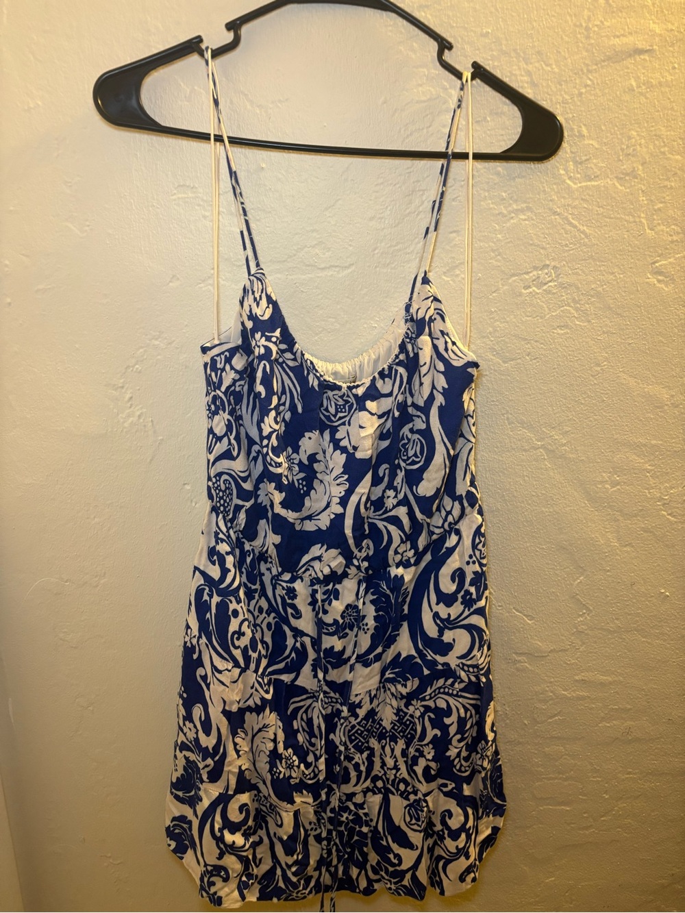 Blue and White Printed Spaghetti Strap Dress